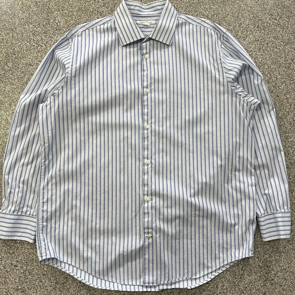 Vintage Banana Republic Dress Shirt Mens XL 17-17.5 Blue Striped LS Button Up